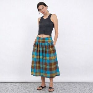Rodier Paris Made in France Drop Waist Midi Skirt 42 Plaid Vintage